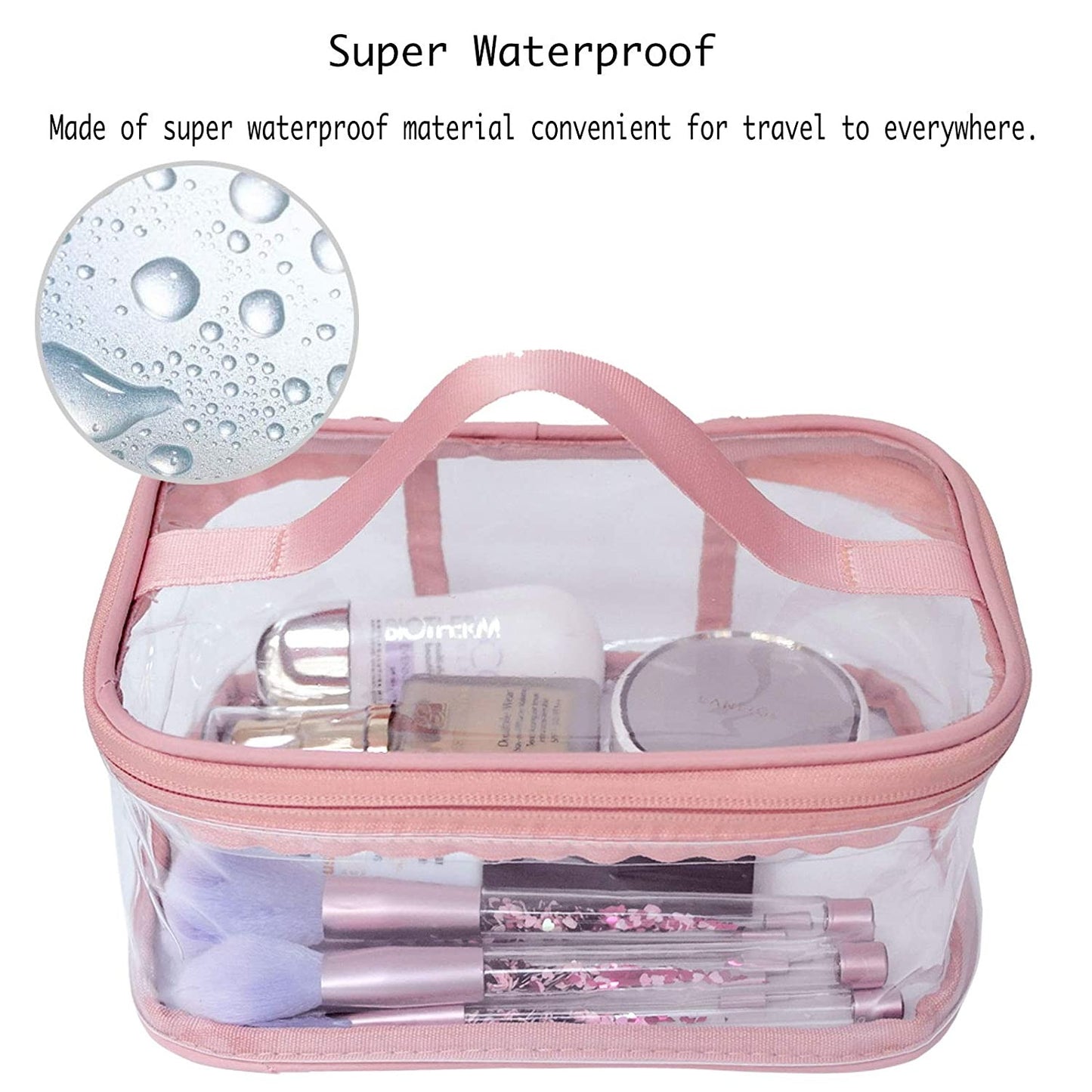 Large Waterproof Portable Travel Makeup Cosmetic Bags (Pink Color)
