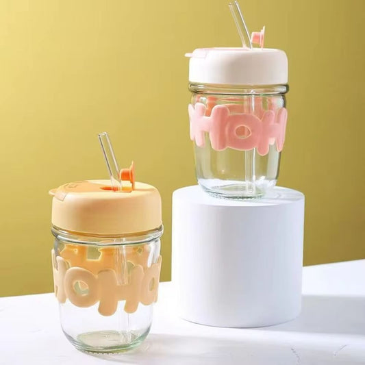 Cute glass Straw Drinking Cup