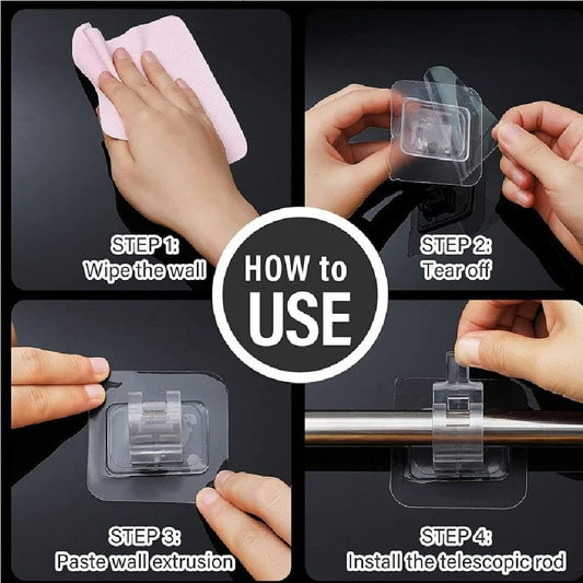 2 Transparent PVC Adhesive Curtain Rod Hook