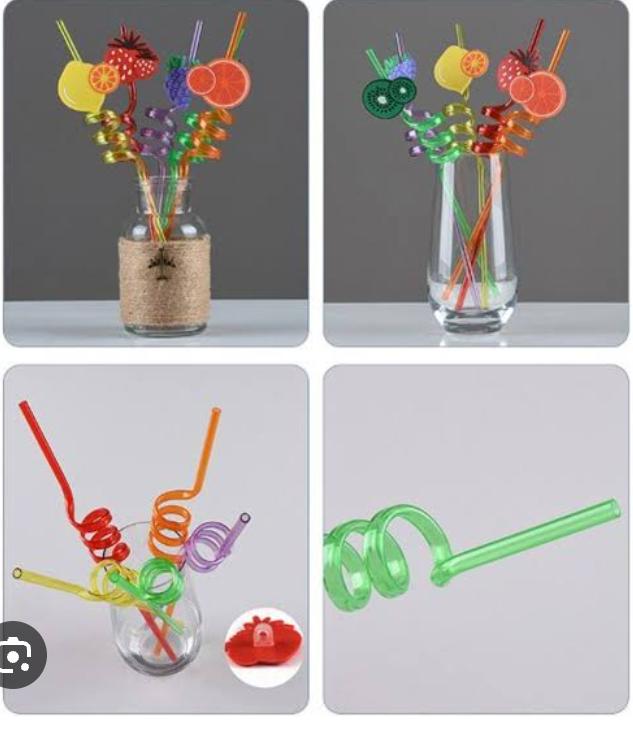 4PCs Plastic Spiral Drinking Straws