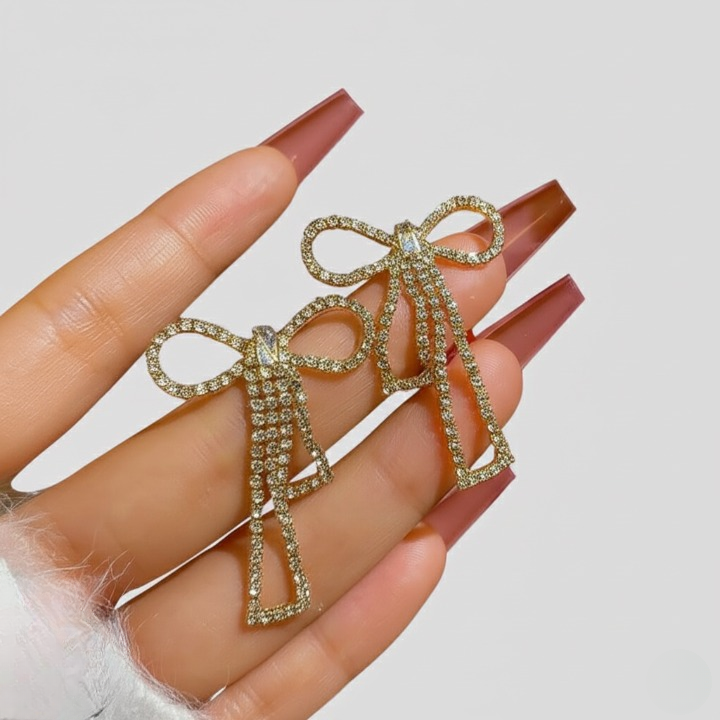 Bow Shape Zircon Korean Earrings