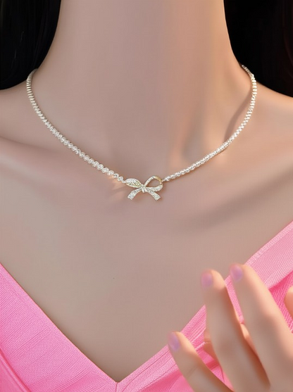 Bow Shape Pearl Pendant Necklace