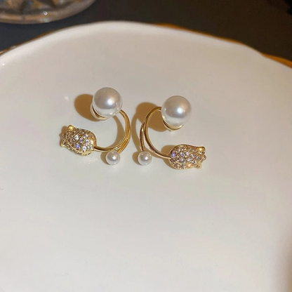 Pearl Zircon Korean Flower Earrings