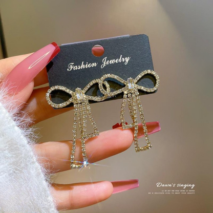 Bow Shape Zircon Korean Earrings