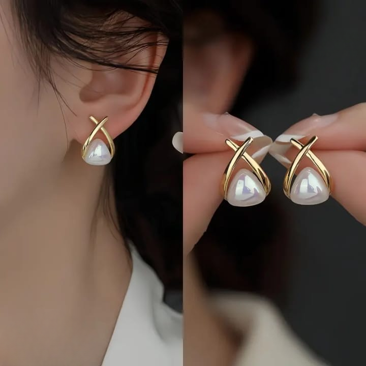 Trendy Korean Cross Pearl Earrings