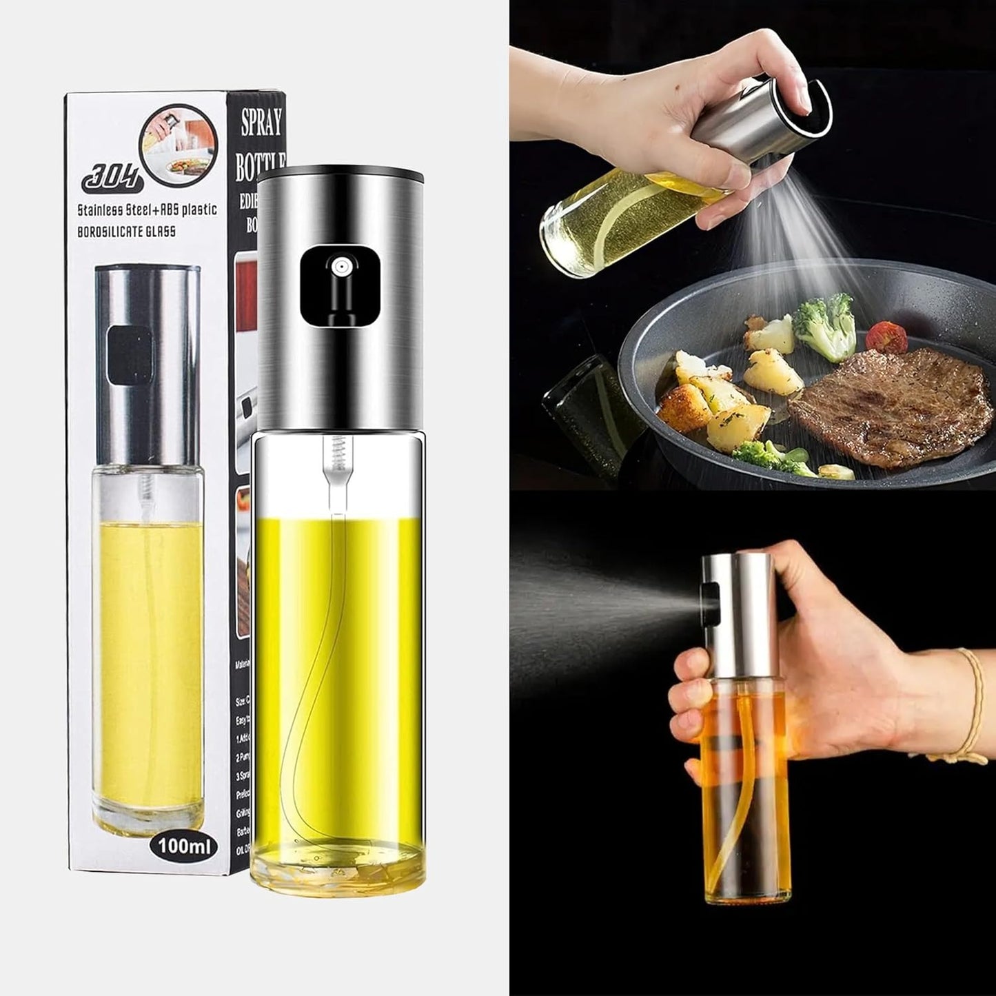 Glass Oil Spray Bottle for Kitchen, BBQ, Baking, Grilling, Vinegar & Sauce