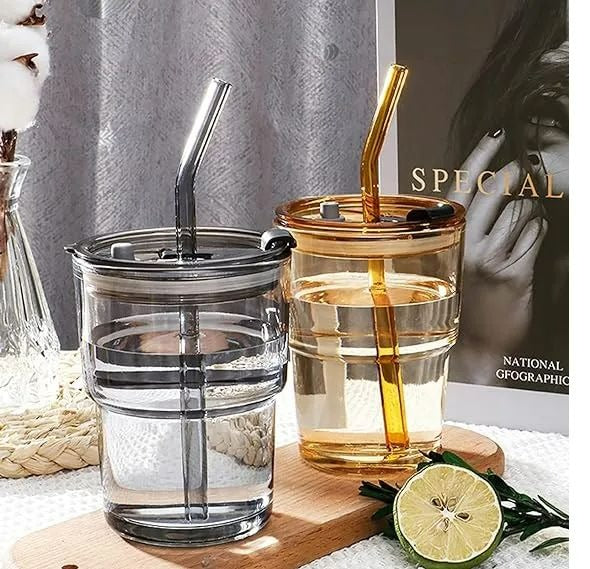 Juice Cup With Straw Glass Material