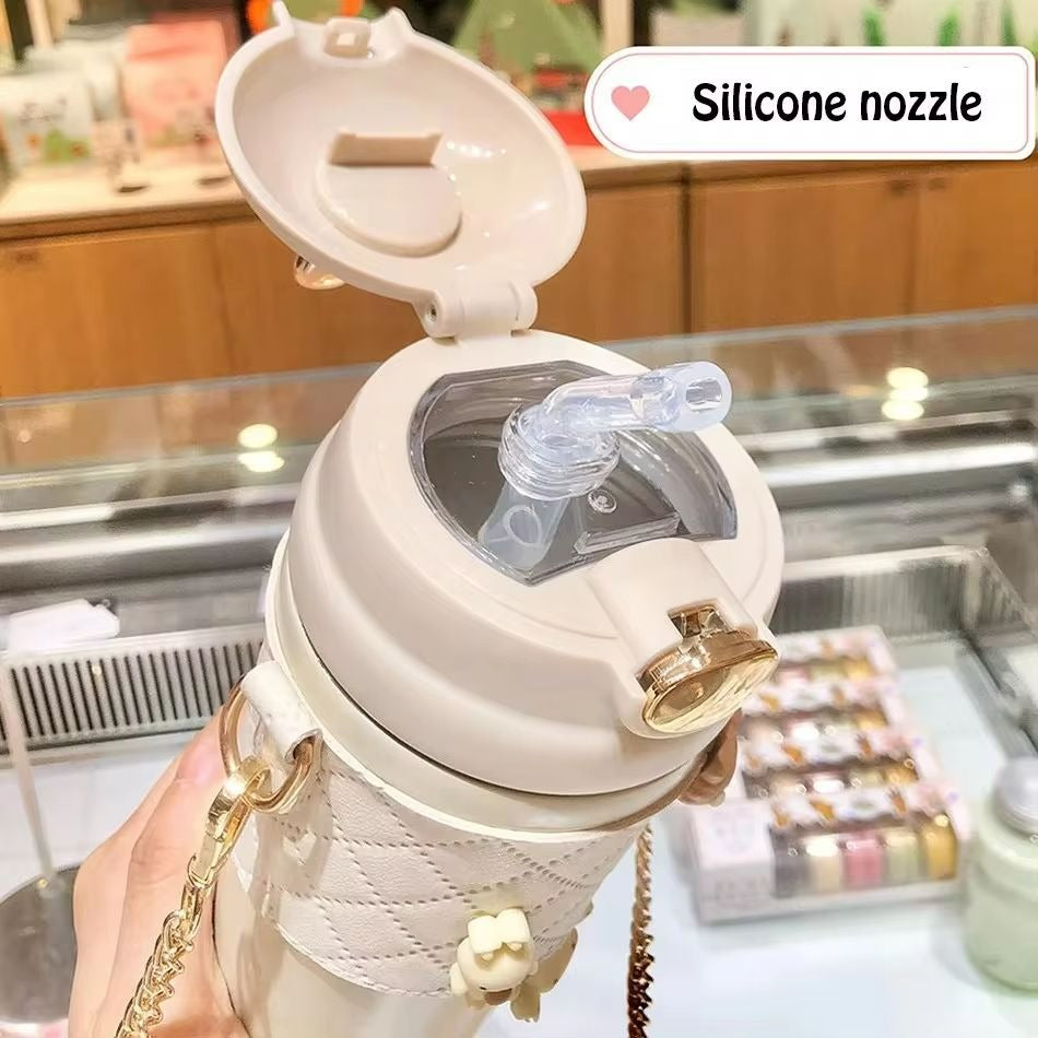 Cute Rabbit Ear Plastic Water Bottles With Straw