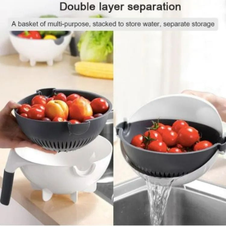 9 in 1-Basket Vegetable Cutter With Drain Magic Rotate Safety