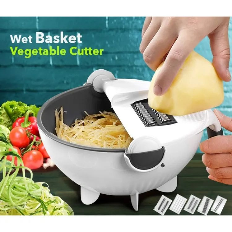 9 in 1-Basket Vegetable Cutter With Drain Magic Rotate Safety