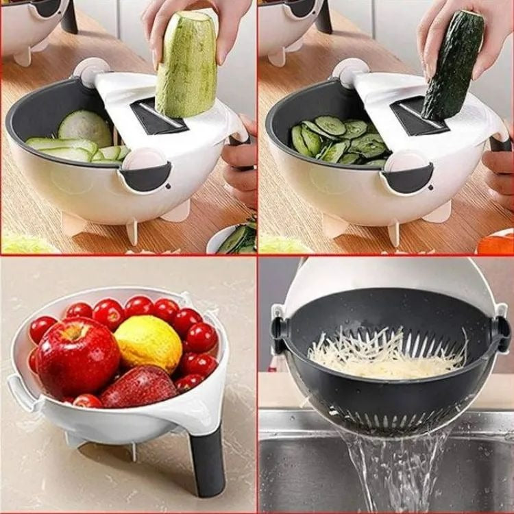 9 in 1-Basket Vegetable Cutter With Drain Magic Rotate Safety