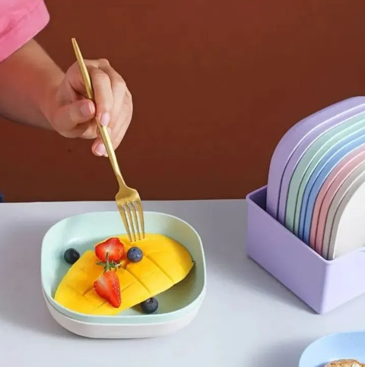 Set of 10 Pcs Colorful Snacks Breakfast Plate with Stand