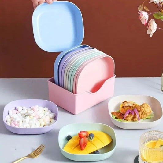 Set of 10 Pcs Colorful Snacks Breakfast Plate with Stand